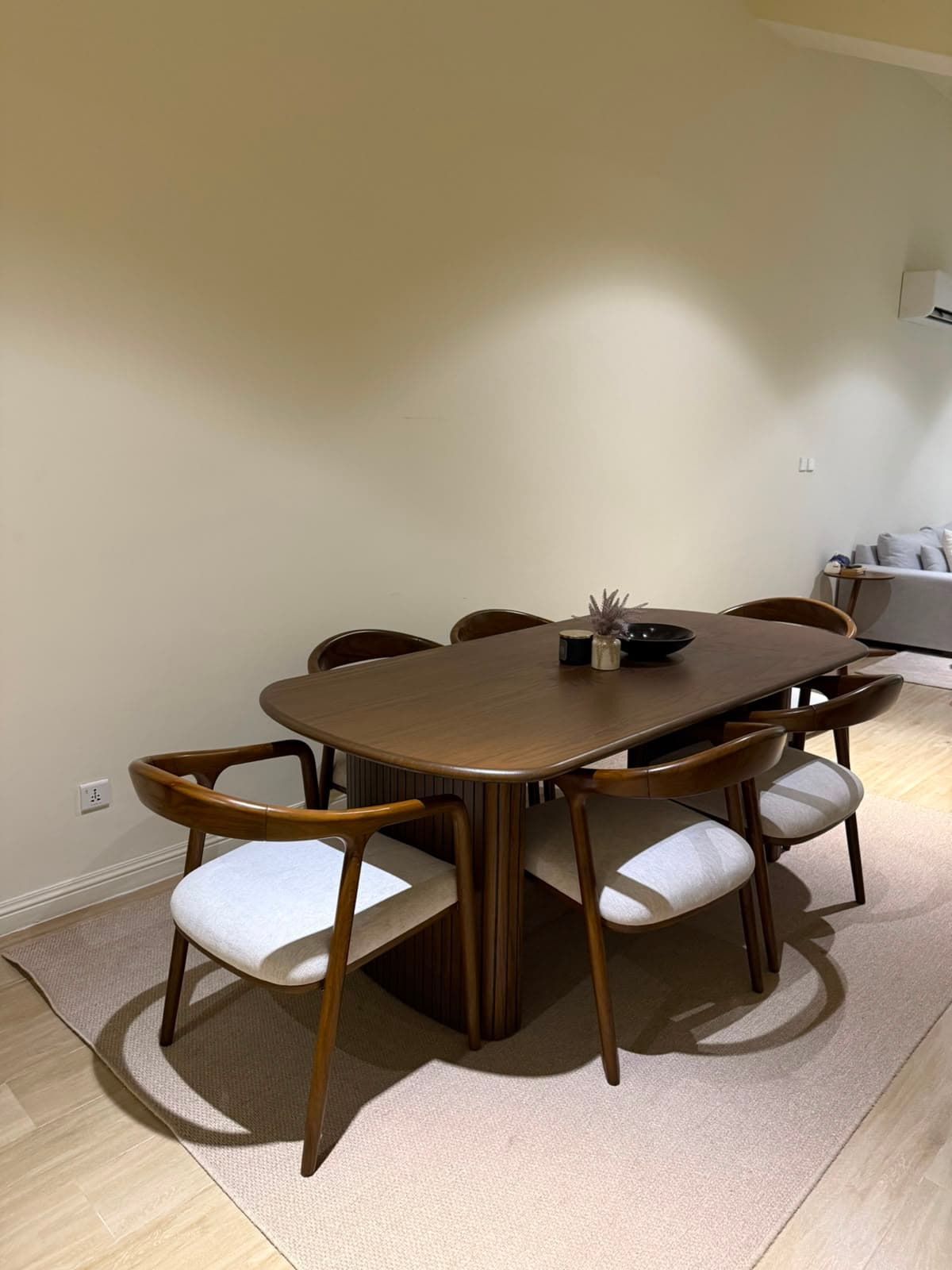 Solid wood dining table for six in the one-bedroom attic apartment at MYG Nathiagali